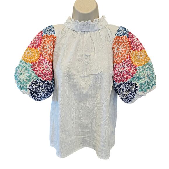 THML guaze lined puff embroidered peasant statement top sz S EUC cottagecore - Picture 1 of 7